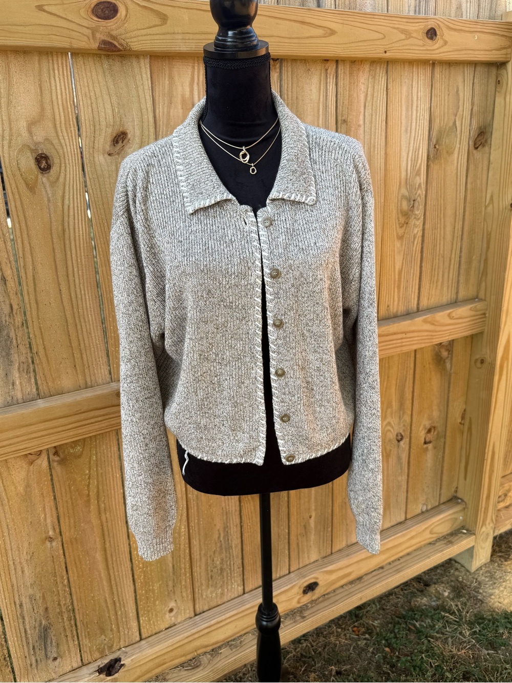 Liz Claiborne Heathered Gray Button-Up Knit Cardigan